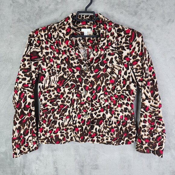 Womens Charter Club Leopard Print Corduroy Jacket Button Front Long Sleeves L - Picture 2 of 10